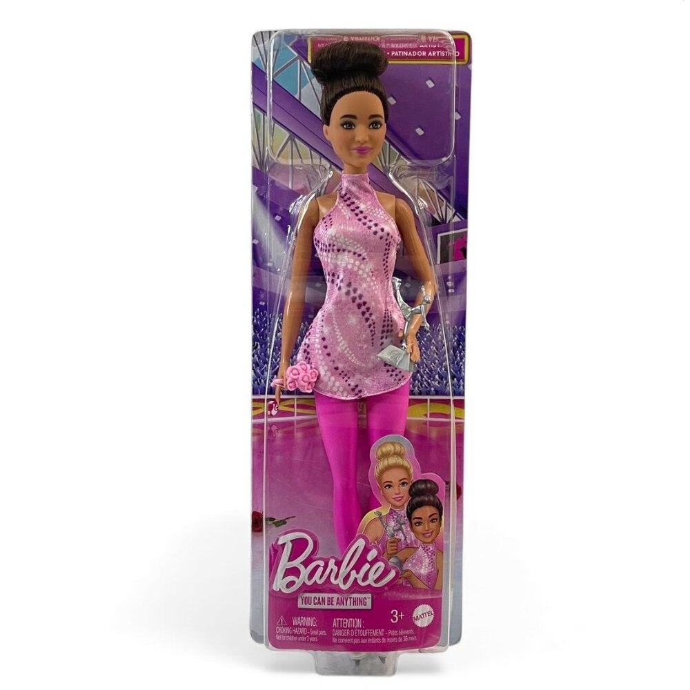 Barbie Ice Skater Doll With Trophy Pink Outfit & Accessories, New